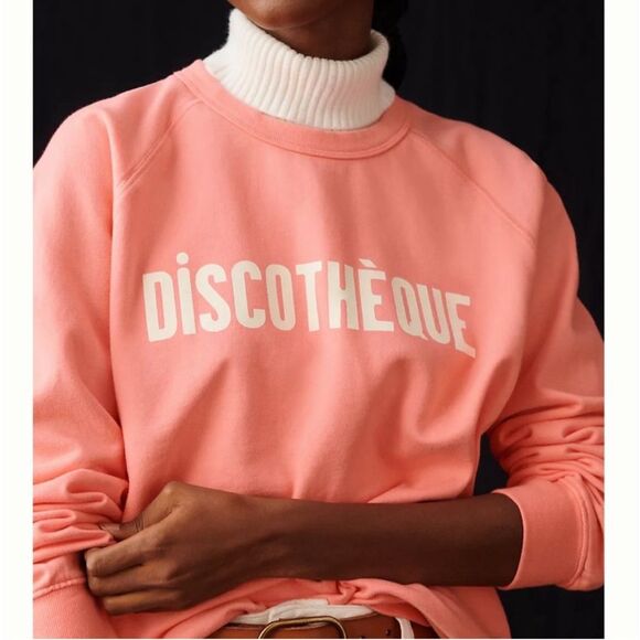 Clare V Discotheque Sweatshirt Anthropologie Sweater Salmon Pink Size Large - Picture 1 of 9